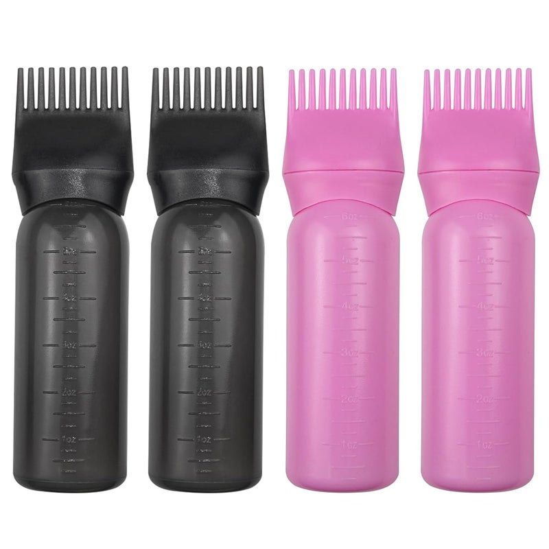 ELANE 4 Pack Root Comb Applicator Bottle, Oiling Applicator, Oil Comb Applicator for Hair Dye & Shampoos, Hair Salons (2 Black + 2 Pink) - Image 1